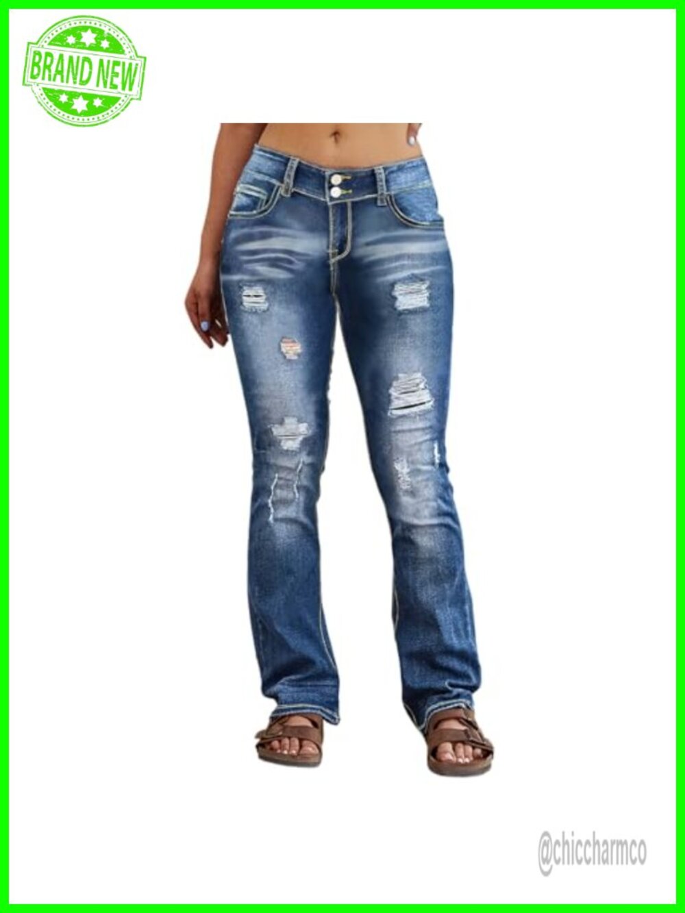 Plus Size Ripped Distressed Bootcut Jeans High Waist Stretch Flare Denim Pants